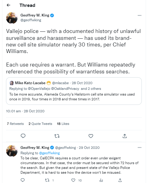 Tweet about police stingray