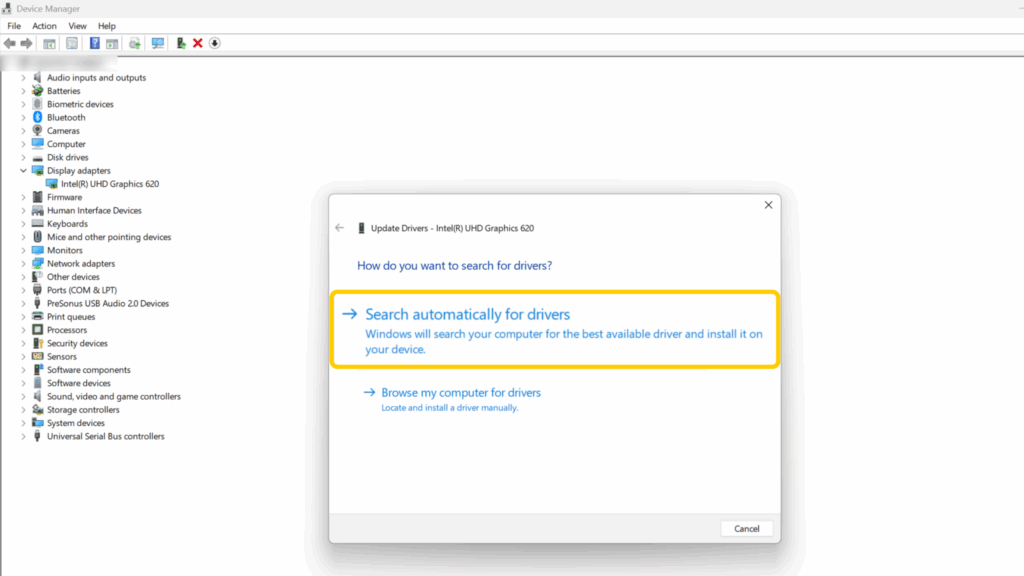 A screenshot showing the Update drivers dialog screen.