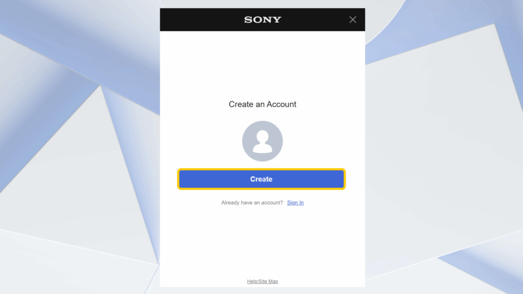 The PlayStation website account creation page.