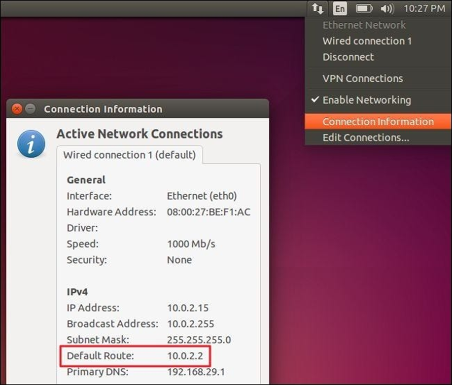 Screenshot of steps to find router IP address in Linux