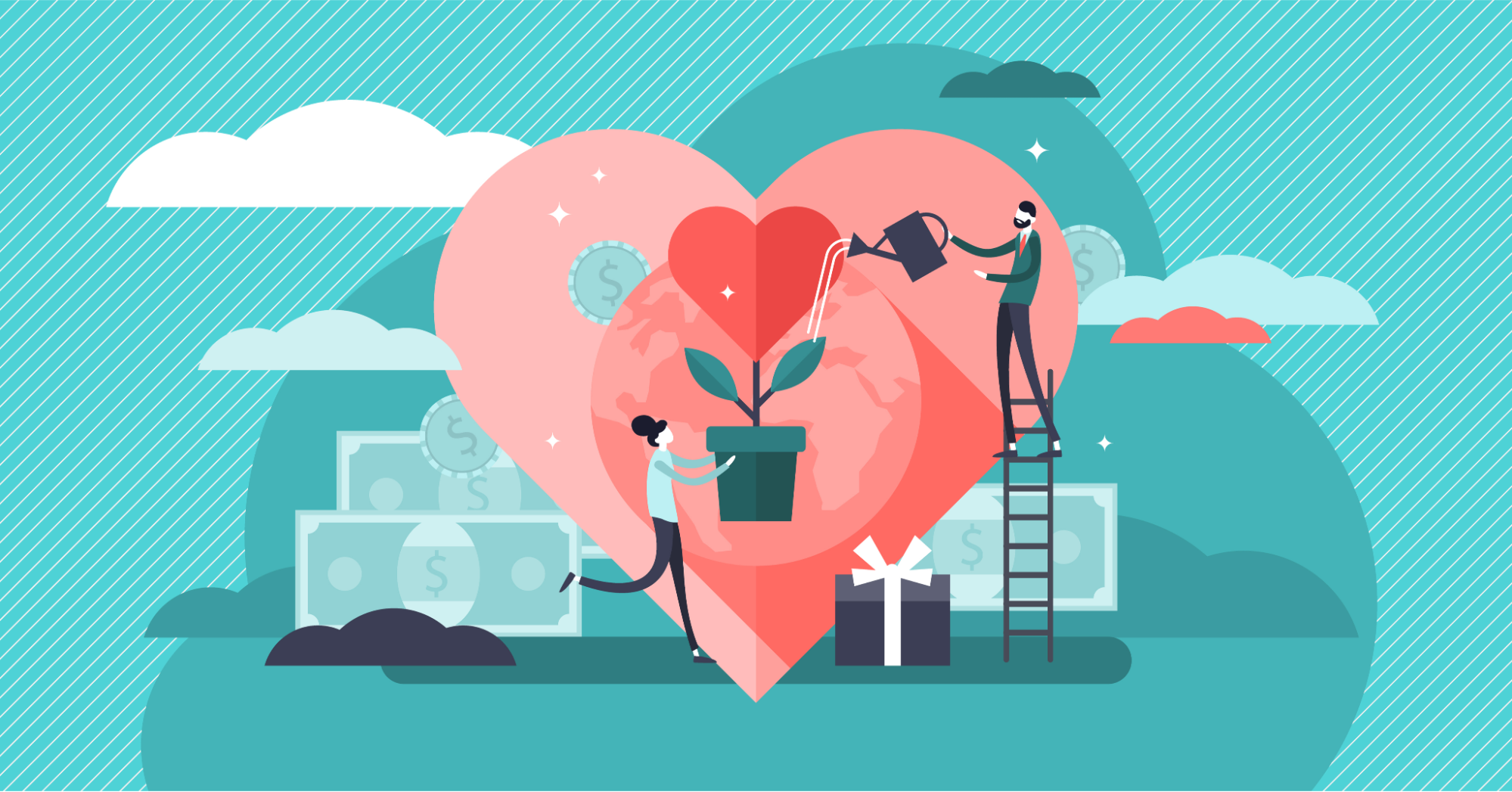 Image depicting fundraising as a metaphor for spreading love and growing.