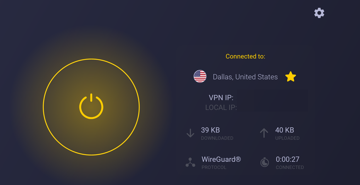 Screenshot of CyberGhost VPN on a Firestick