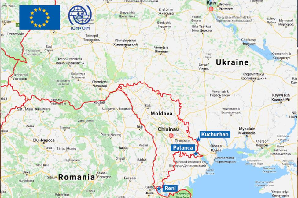 Map showing Ukraine, Romania, and Moldova