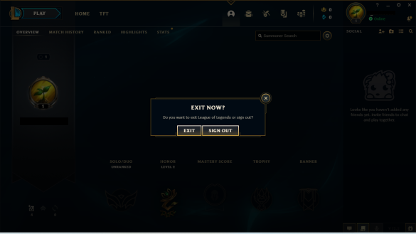Screenshot of the exit window on the League of Legends client app