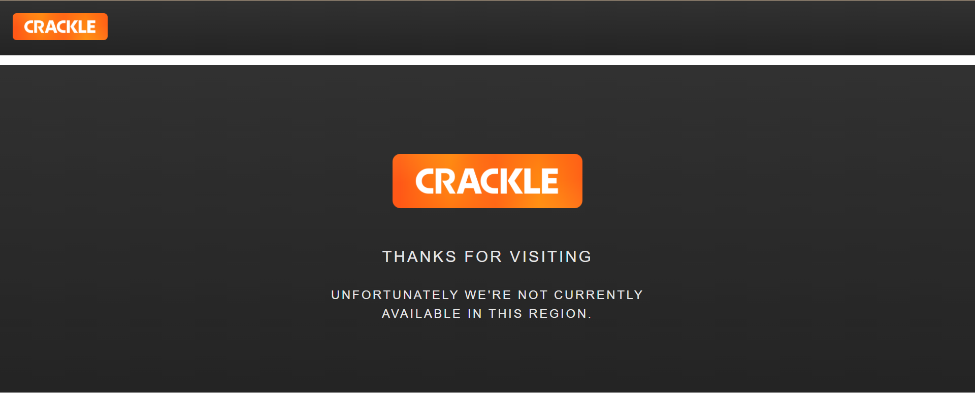 Screenshot of Crackle website displaying a geo-restriction message. 