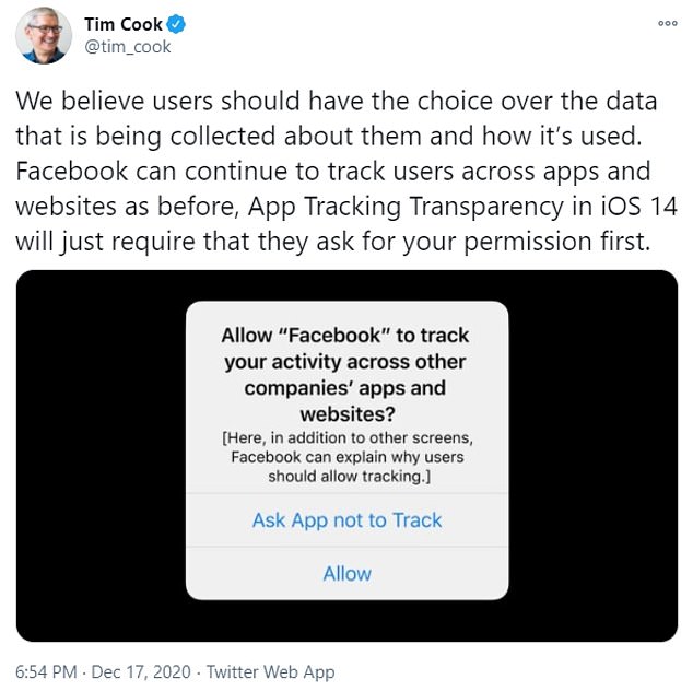 Tim Cook tweet about app tracking transparency