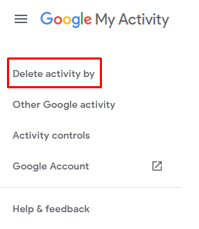 Google's My Activity menu screenshot