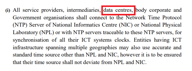 Screenshot of India's data collection directive highlighting that data centers need to comply