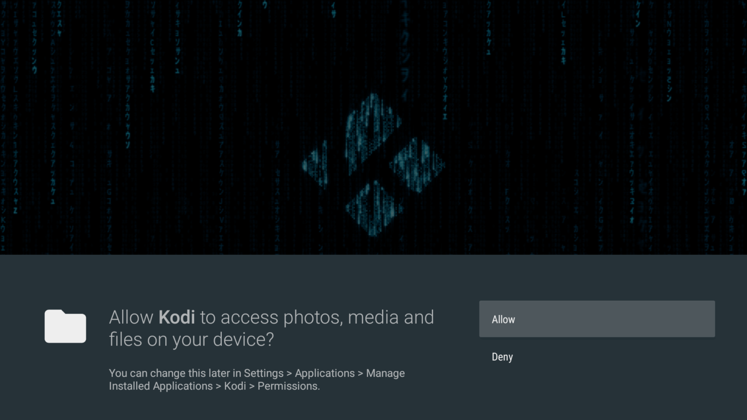 Screenshot of Kodi permissions page