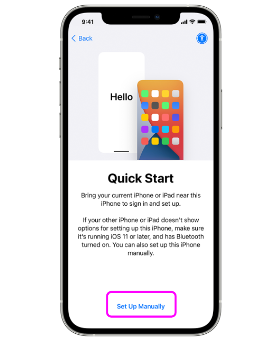 An iPhone at Quick Start intro page