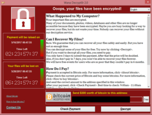 WannaCry ransomware interface
