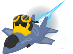 CyberGhost logo wearing aviation goggles flying a fighter jet