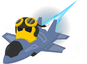 CyberGhost logo wearing aviation goggles flying a fighter jet