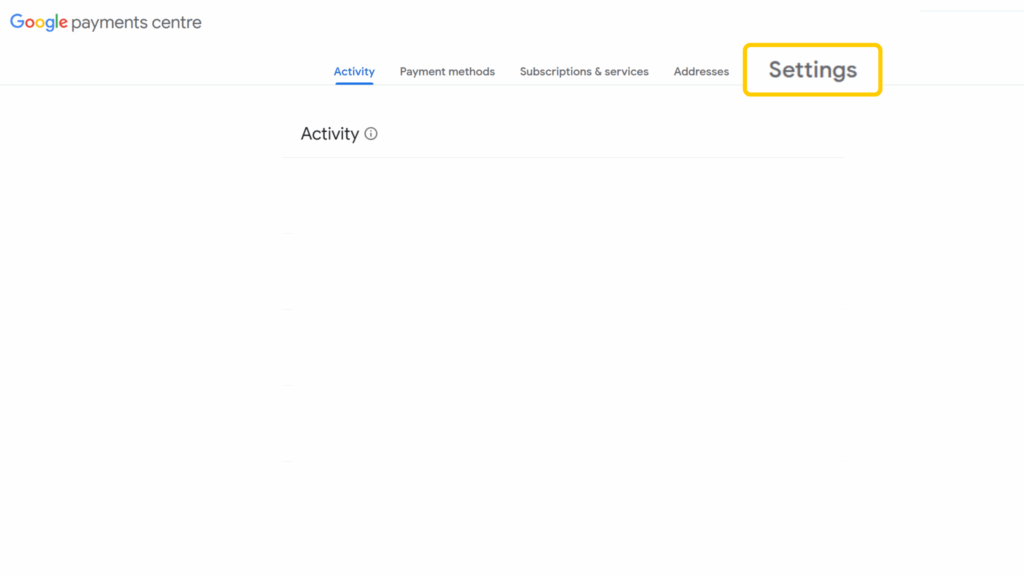 Google Payments Center activity dashboard overview