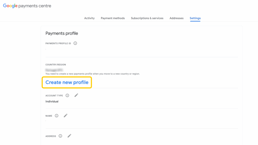View country and payments profile settings in Google Pay