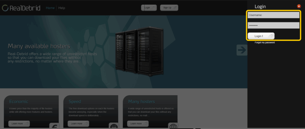 Screenshot of the Real-Debrid registration form showing fields for account details and email