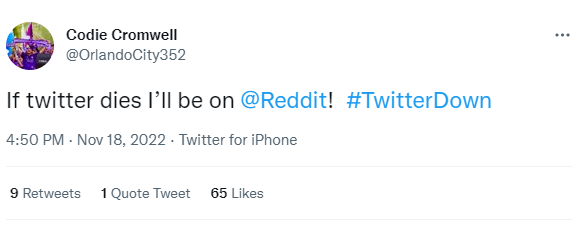 @OrlandoCity352 tweeting "if Twitter dies I'll be on Reddit"