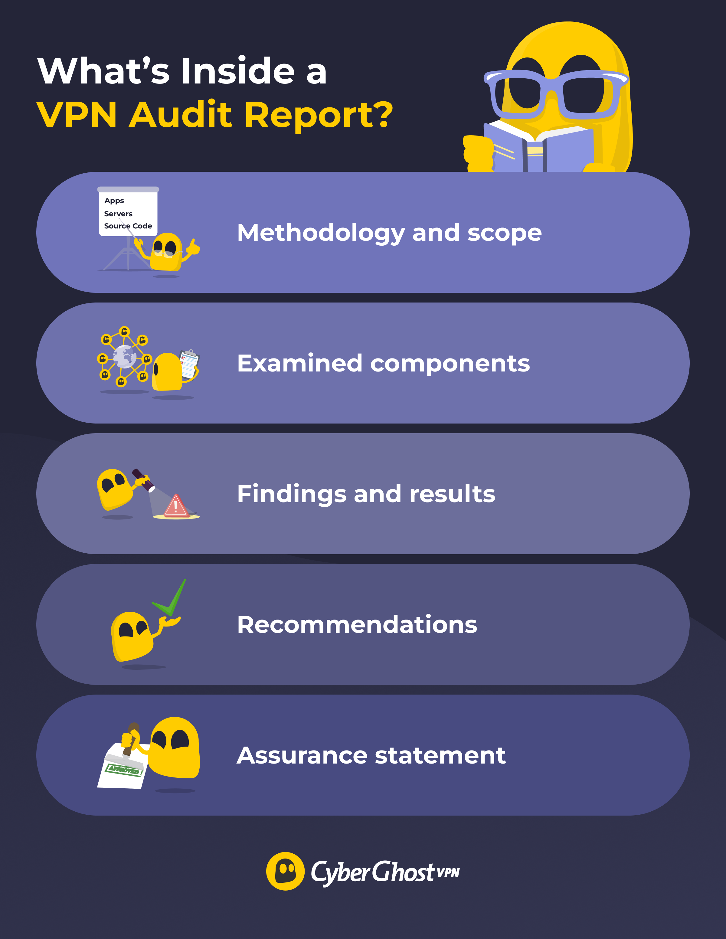 An infographic showing key elements of a VPN audit report.