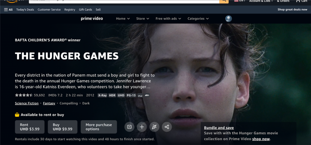 Preview of the Hunger Games on Amazon Prime