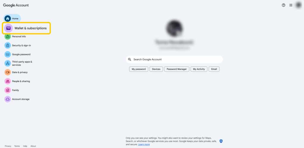 A screenshot of Google's Account Settings home page.