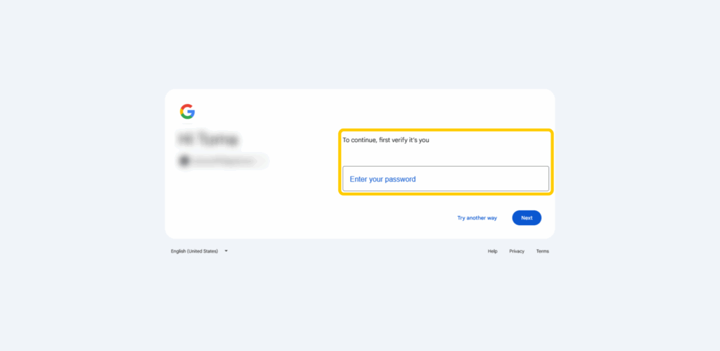 A screenshot of a Google page asking to verify your current login.