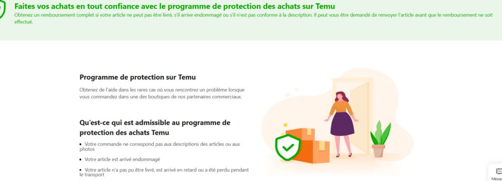 politique d'achat Temu