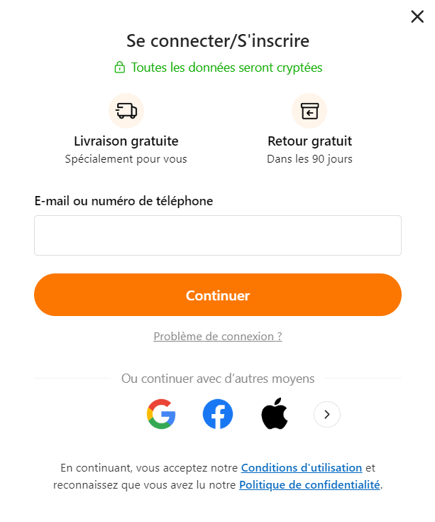 inscription à Temu