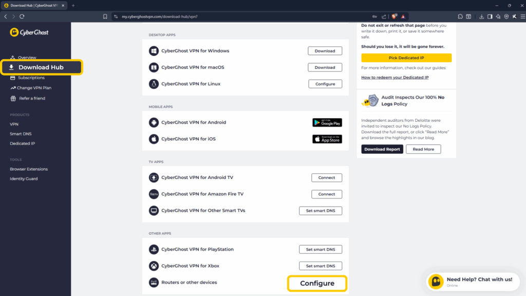 Screenshot highlighting how to configure CyberGhost VPN on routers or other devices