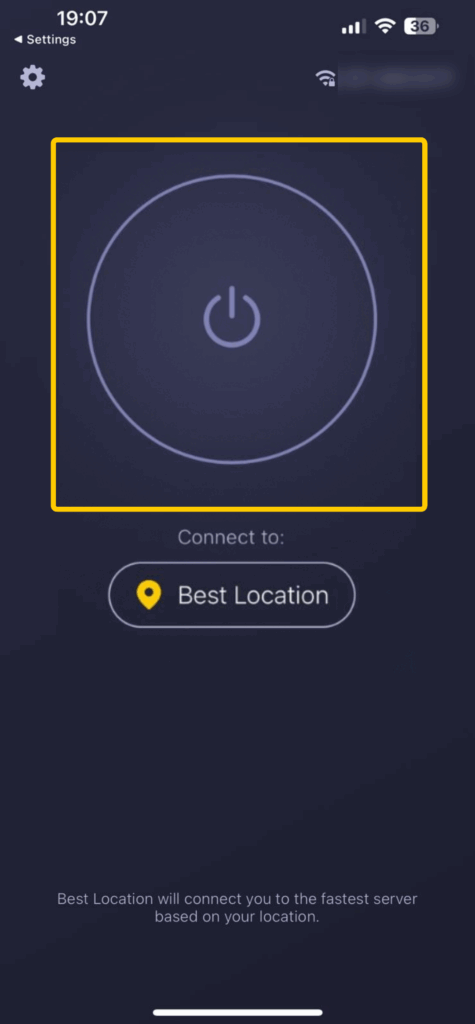 Schermafbeelding van de knop Verbinden uitgeschakeld in de CyberGhost VPN iOS-app