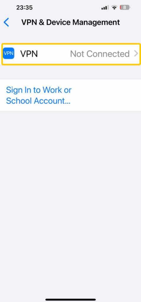 Schermafbeelding van VPN-instellingen op iPhone