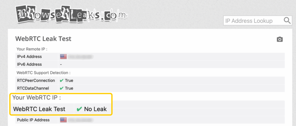 An image showing the process of testing for WebRTC leaks.