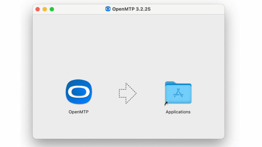 Screenshot of the OpenMTP installation process on macOS.