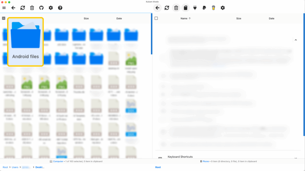 Screenshot of the file transfer page on the OpenMTP app on macOS.