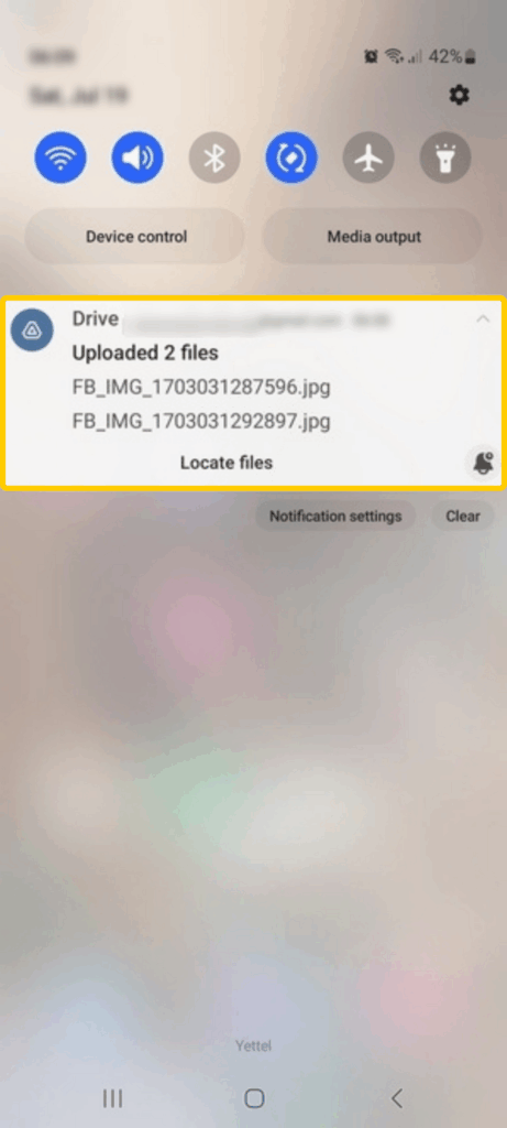 Screenshot of a Google Drive notification on Android, letting the user know an upload is finished.