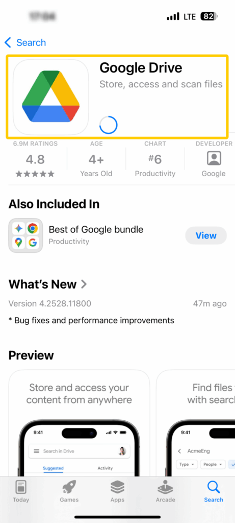 Screenshot of the Google Drive app on the App Store.