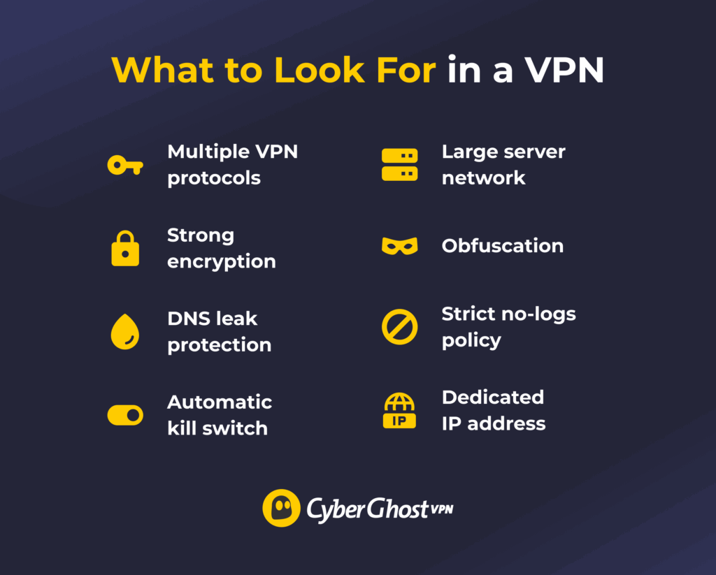 Infographic showing most important VPN features