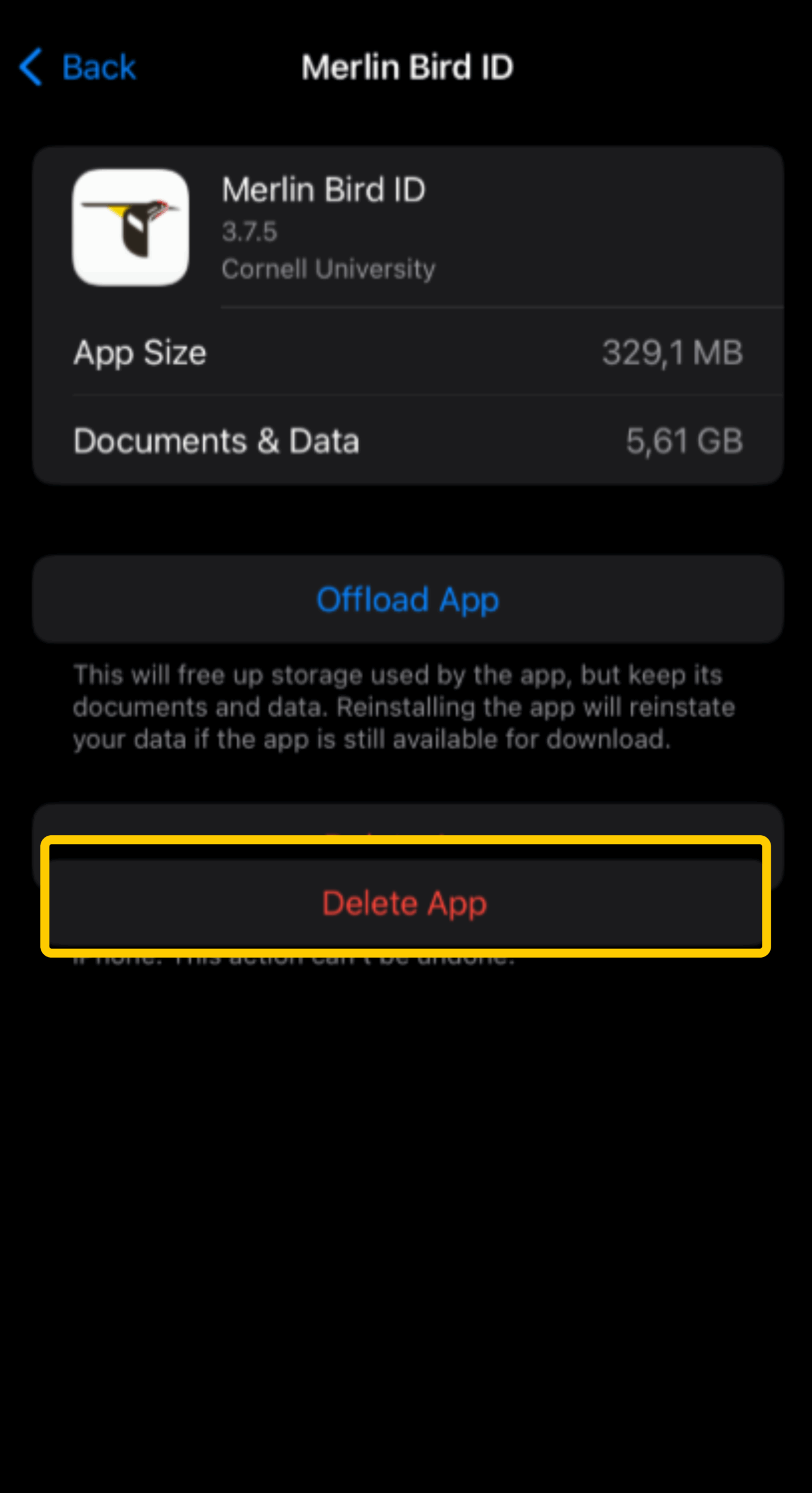 A screenshot showing how to delete an app on iPhone