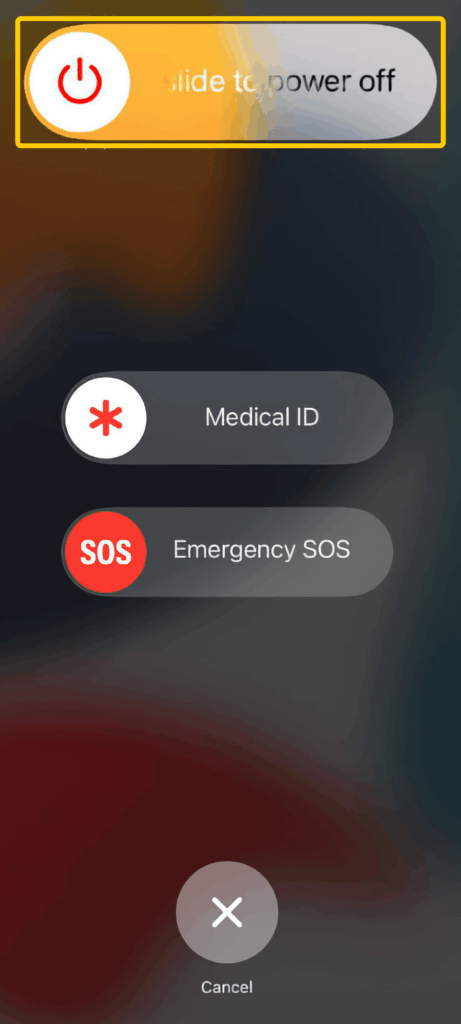 A screen that shows on an iPhone before you shut it down or restart the device