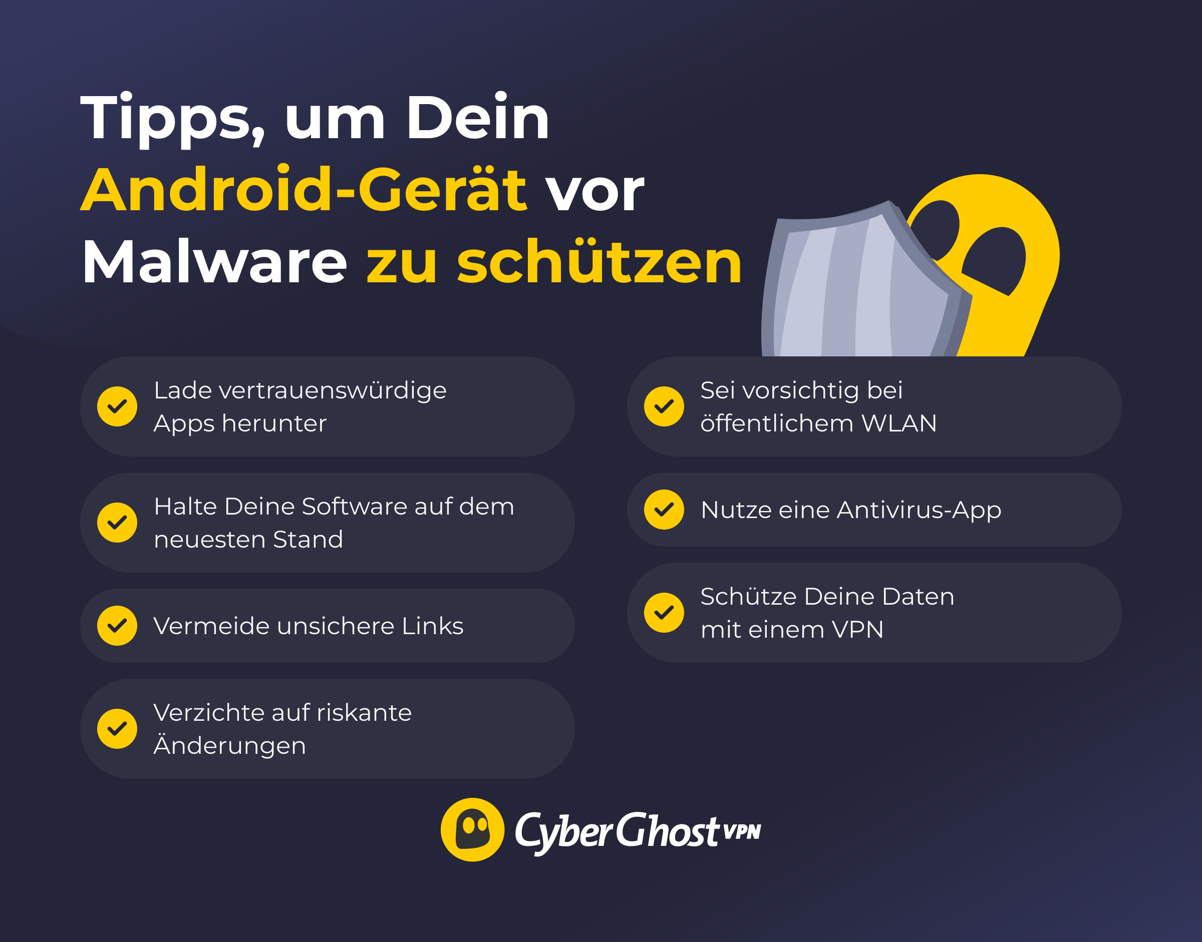 Eine Infografik mit sieben Tipps zum Schutz eines Android-Smartphones vor Malware