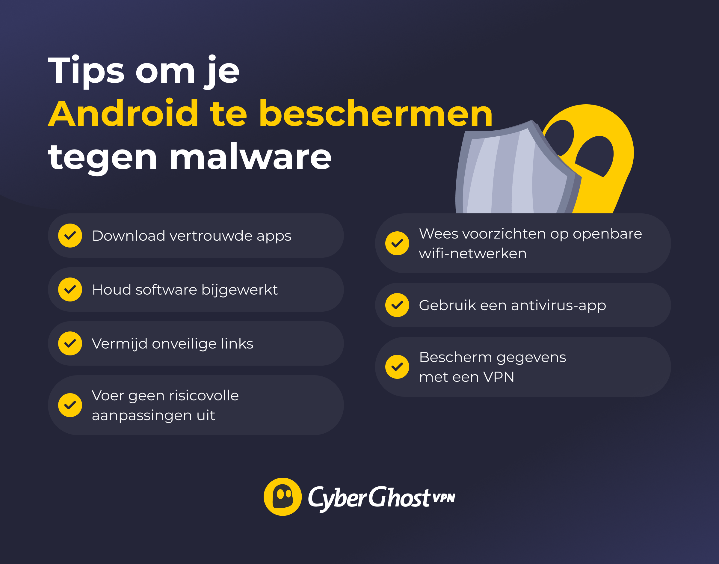 Een infographic met 7 tips om een Android-telefoon te beschermen tegen malware