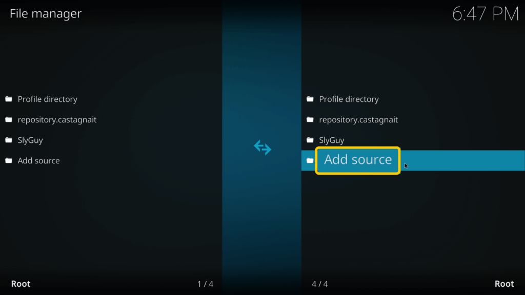 Screenshot, der die Option „Quelle hinzufügen” für Add-ons in Kodi zeigt.
