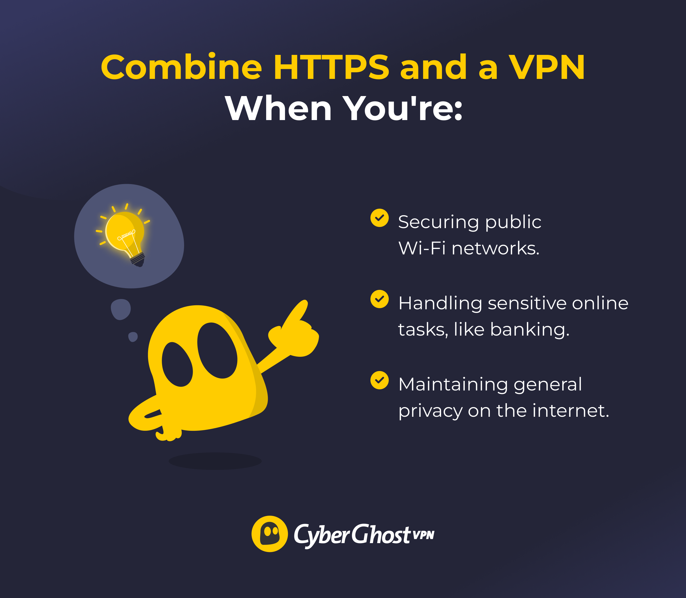 An illustration showing different situations when combining HTTPS and a VPN is a good idea.