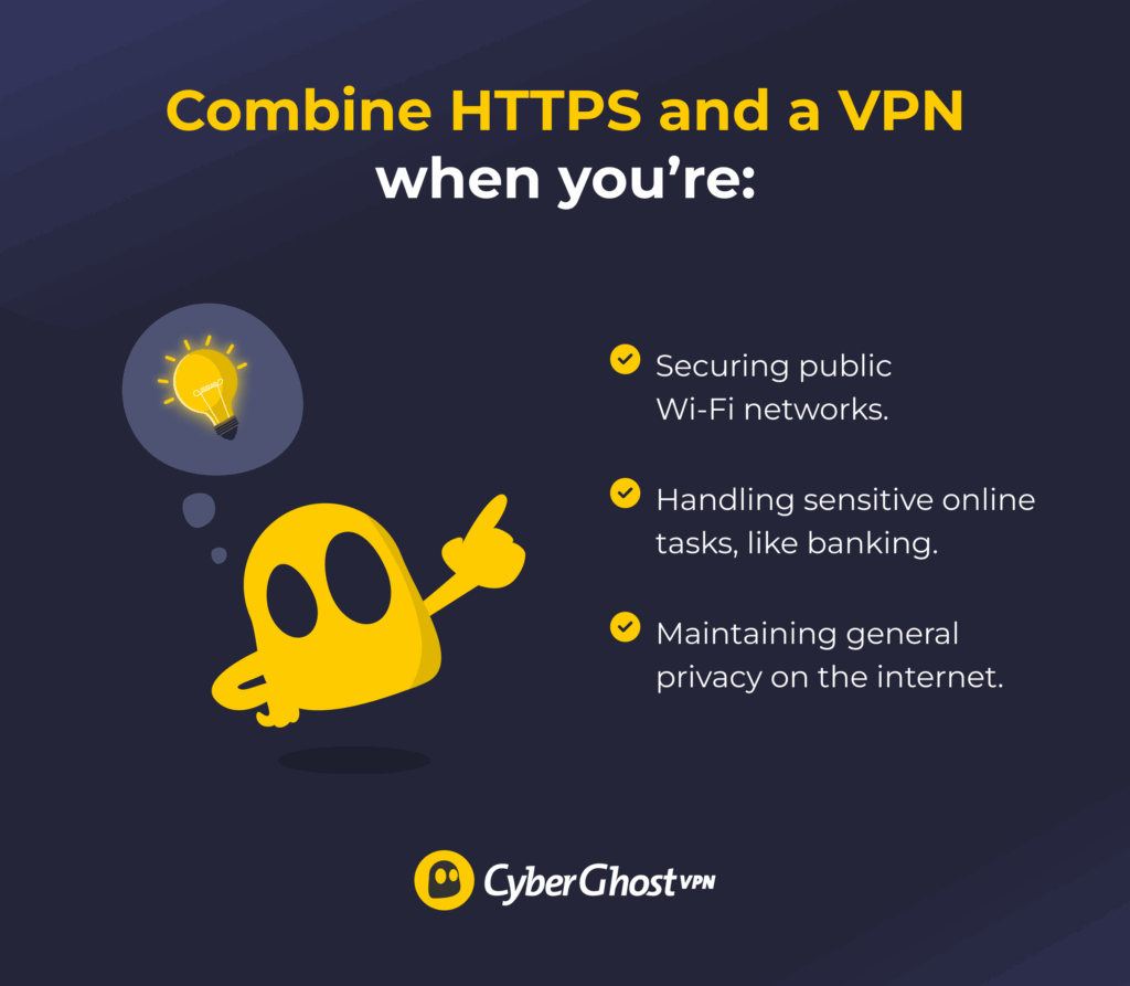 An illustration showing different situations when combining HTTPS and a VPN is a good idea.
