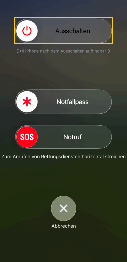 Ein Bildschirm, der auf deinem iPhone angezeigt wird, bevor du das Gerät ausschaltest oder neu startest.