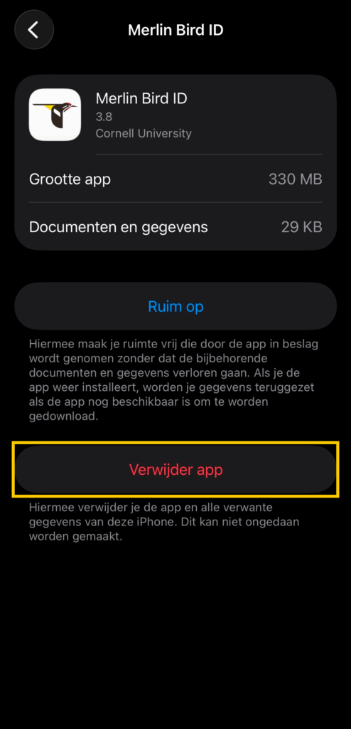 Een schermafbeelding die laat zien hoe je een app op een iPhone verwijdert.
