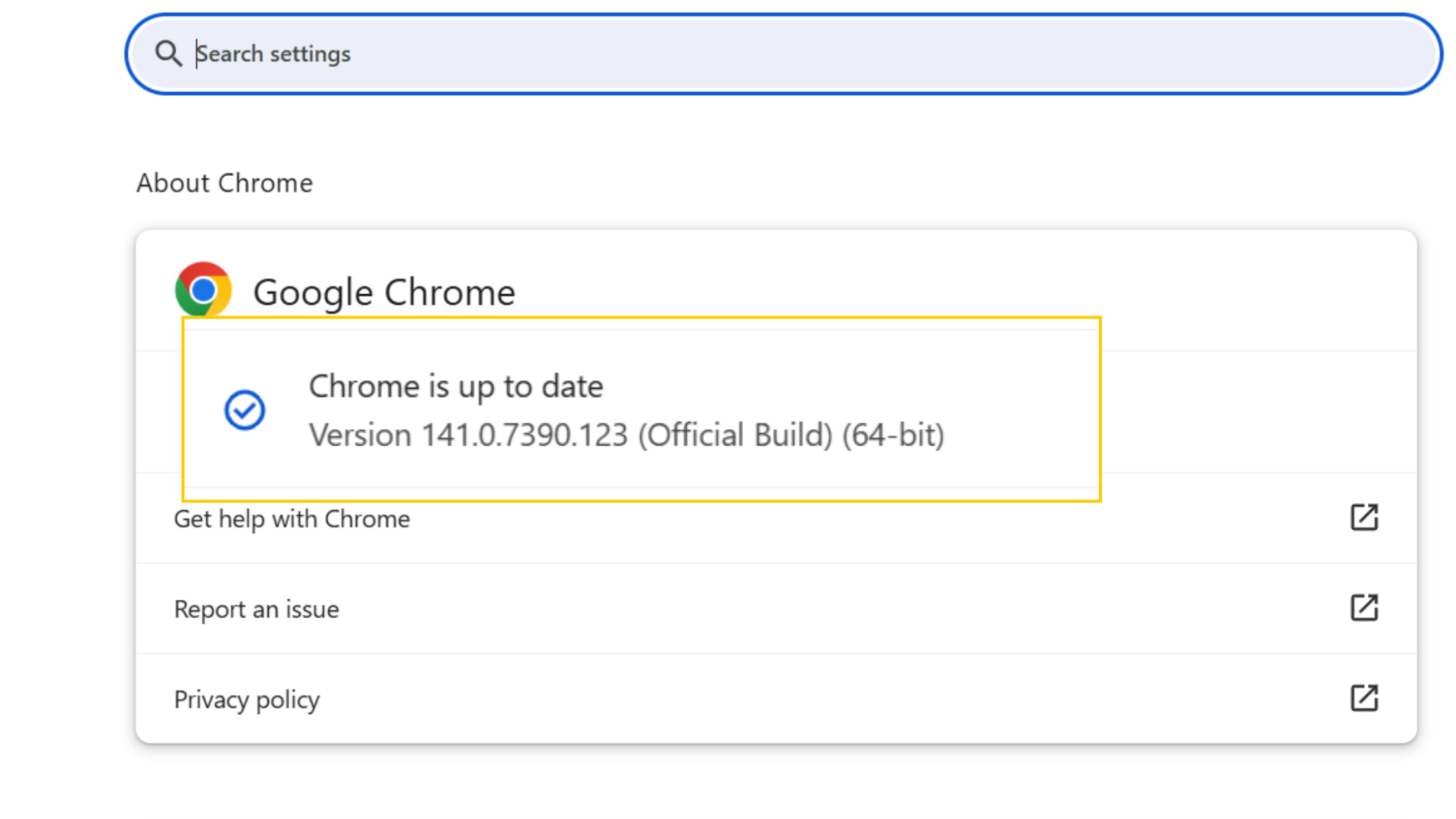 A screenshot showing how to check for browser updates on Google Chrome