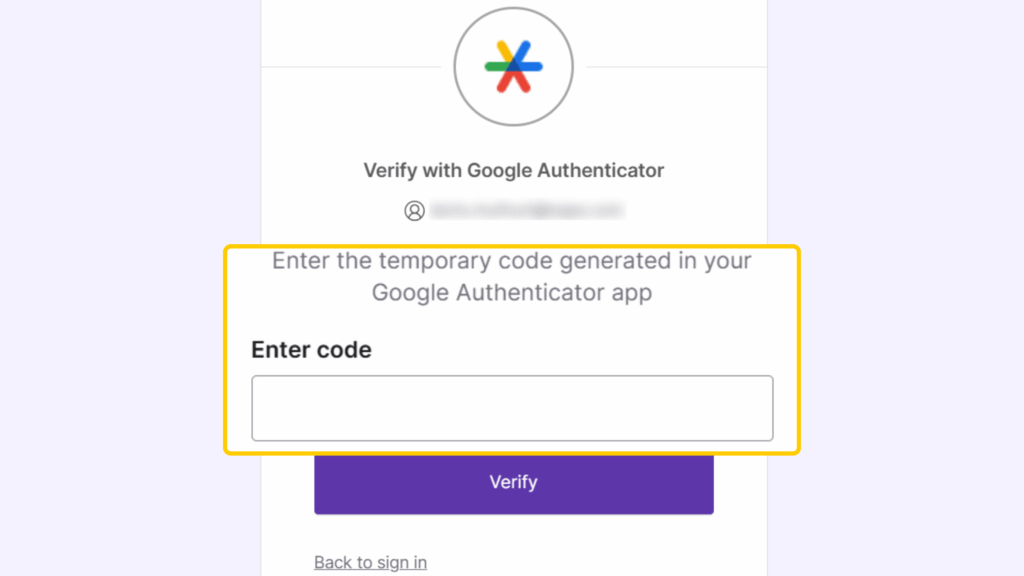 A screenshot showing a login page that requires a 2FA code from Google Authenticator
