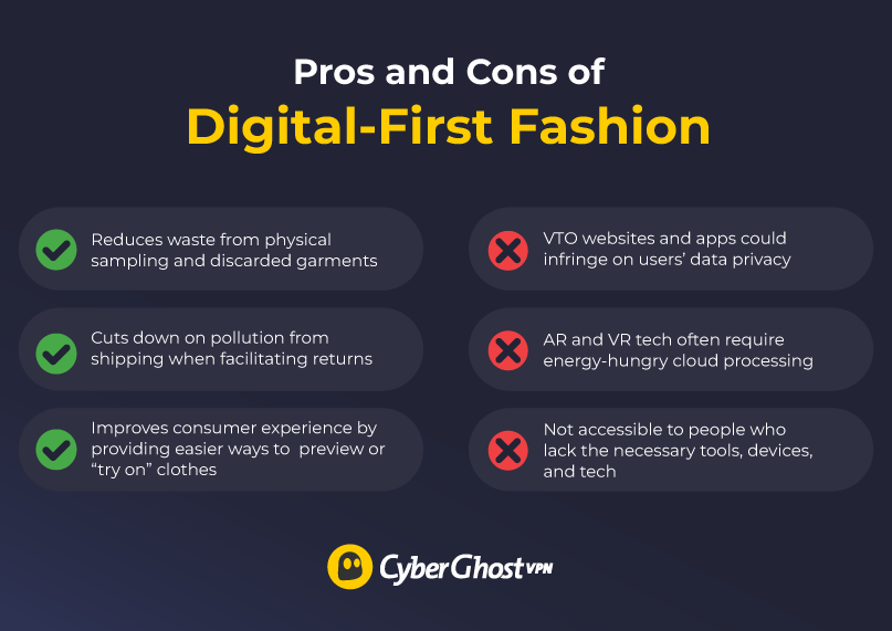 Table with pros and cons of Digital-first fashion