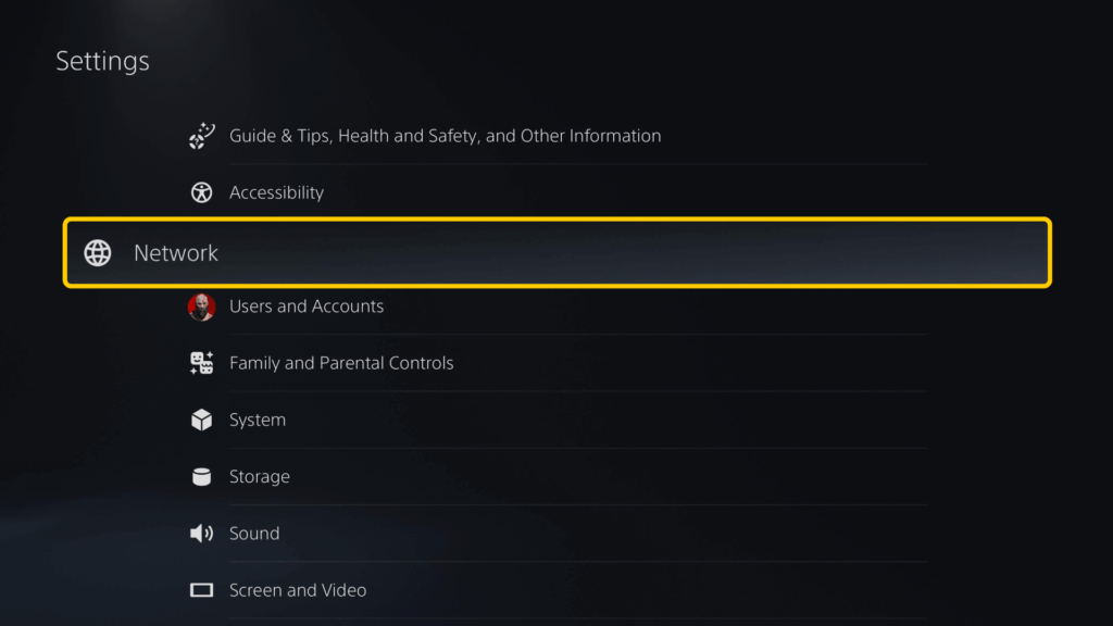 Screenshot of PS5 Settings menu