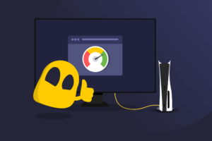 A cover art of an imaginary character fixing gaming ping on a PS5